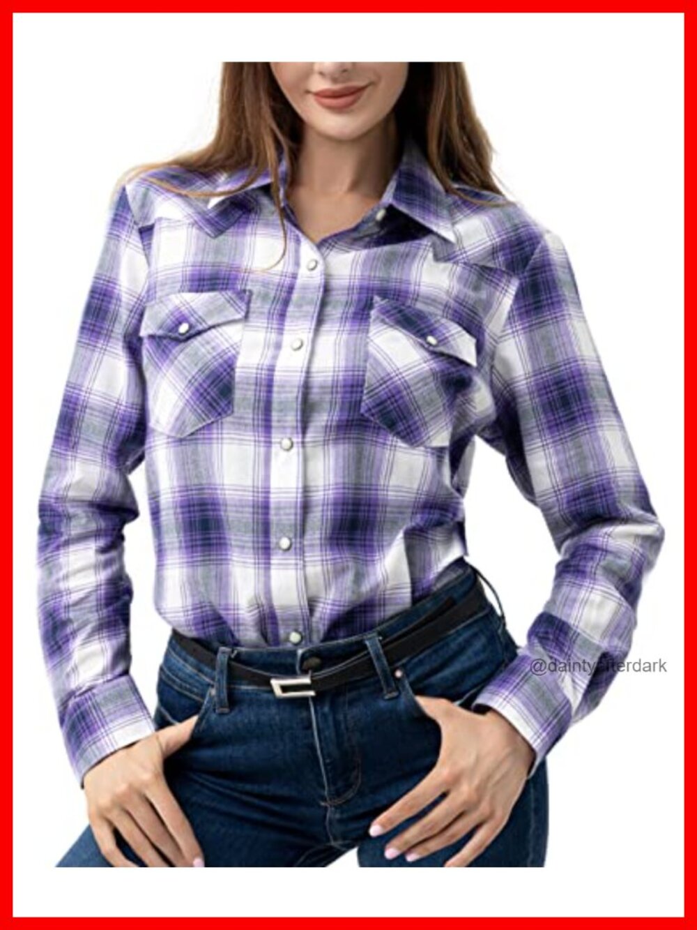 Cotton Western Snap Button Long Sleeve Plaid Womens Shirt